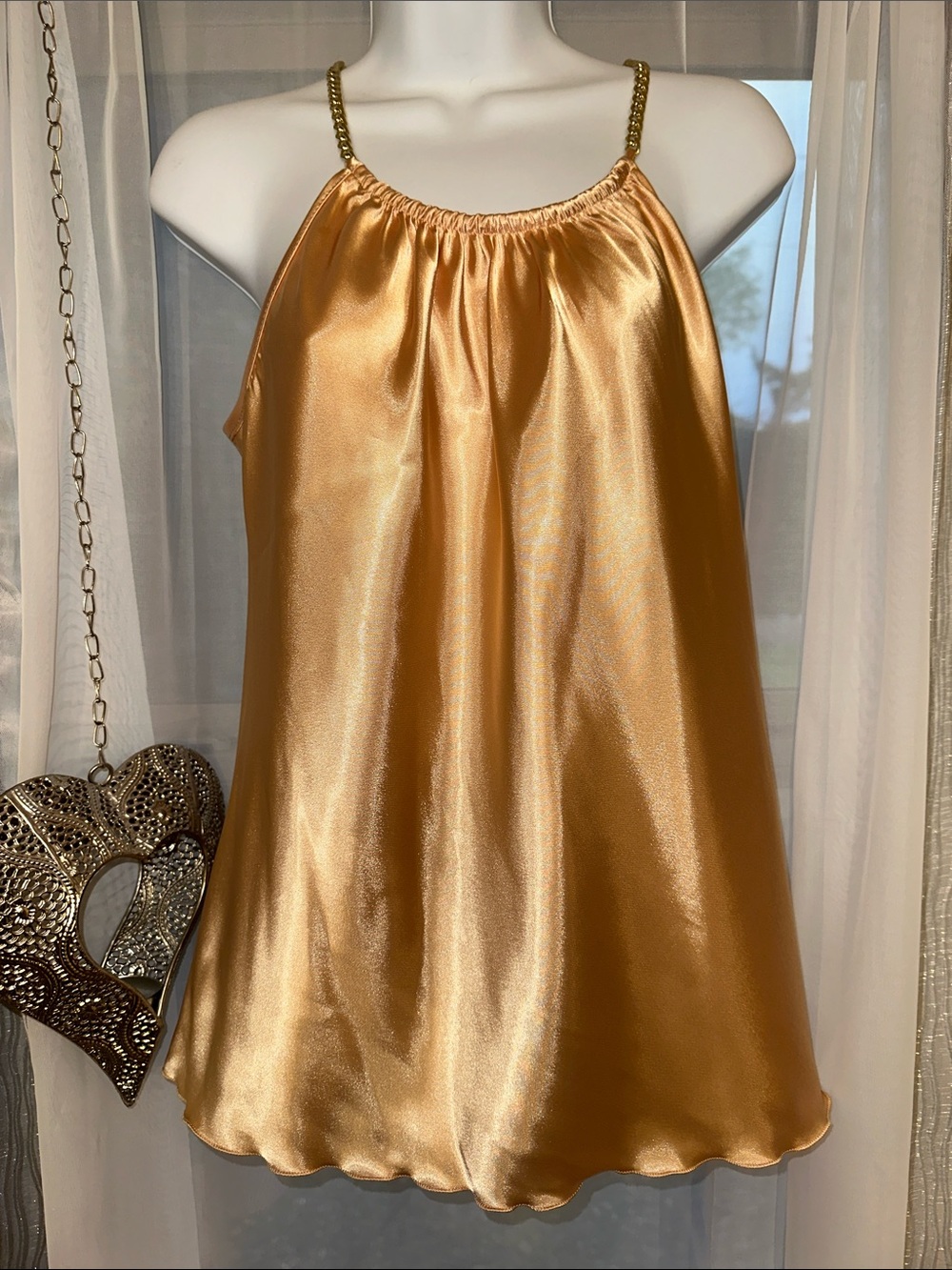 Nicole Miller Gold Satin Halter Tank Top